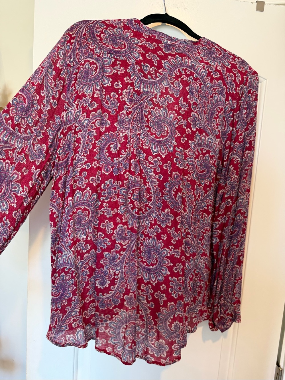 Lucky Brand Paisley V-Neck Blouse in Burgundy and Purple - Picture 2 of 4